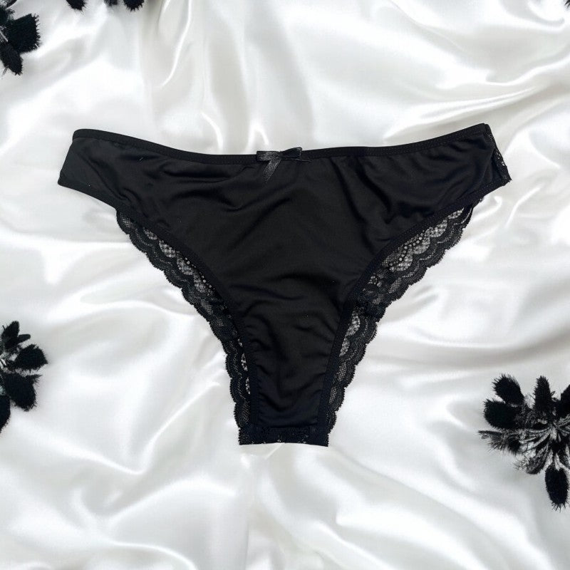 Culotte Noire Dentelle avec Nœud Satin