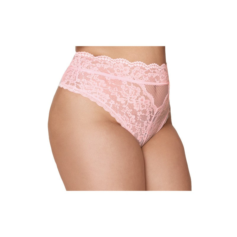 String grande taille dentelle taille haute rose