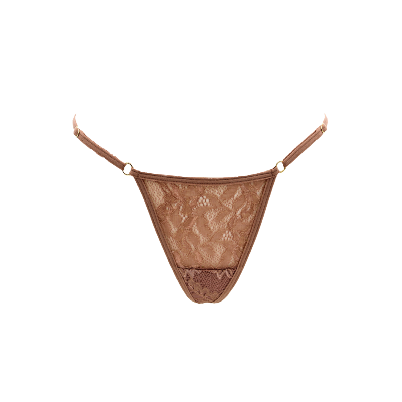 String Taupe Dentelle avec Bijou Cœur Doré