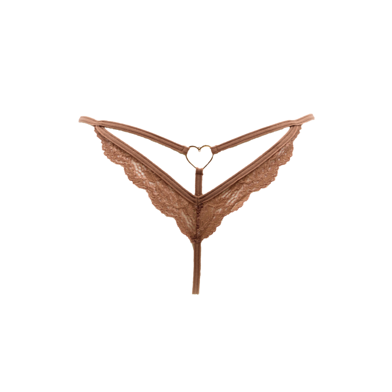 String Taupe Dentelle avec Bijou Cœur Doré