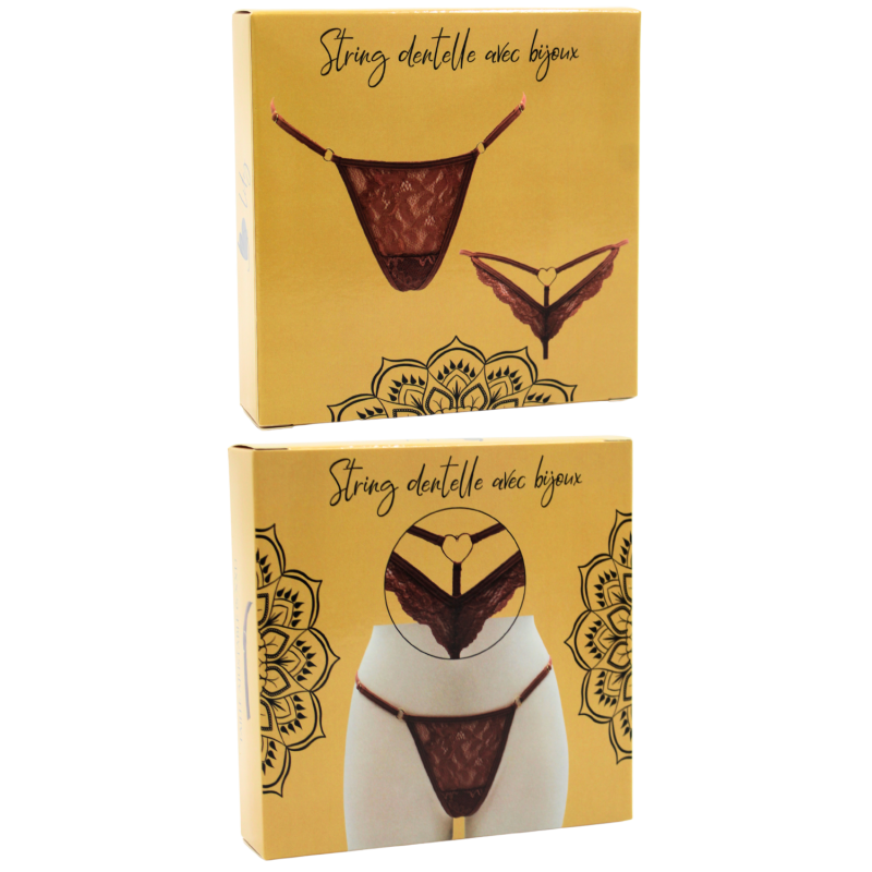 String Taupe Dentelle avec Bijou Cœur Doré