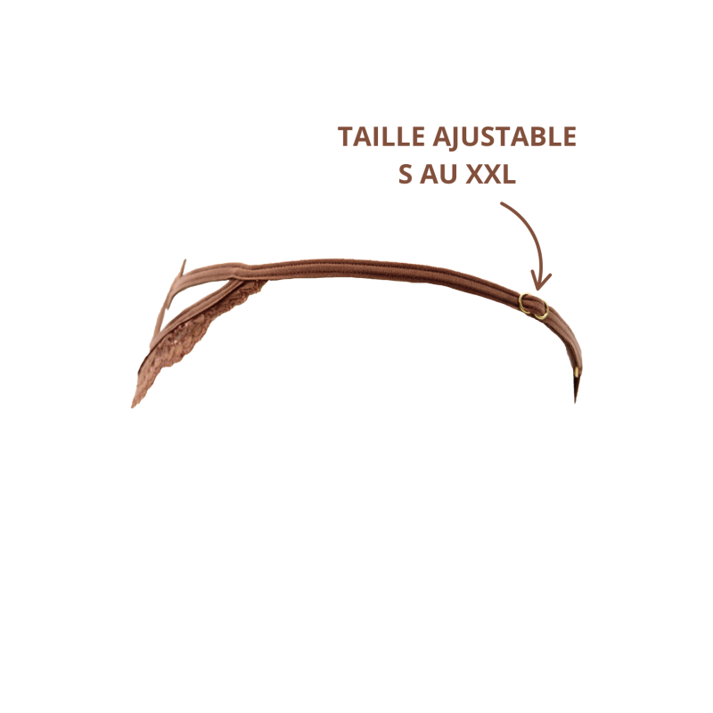 String Taupe Dentelle avec Bijou Cœur Doré