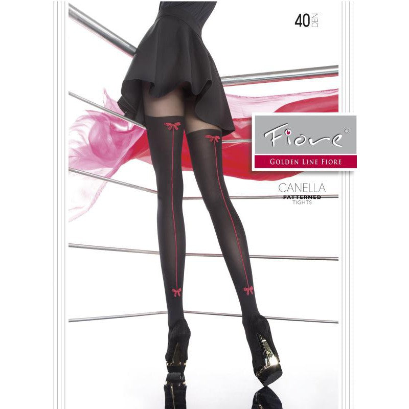 Collants Noirs Canella Fiore avec Nœuds Rouges