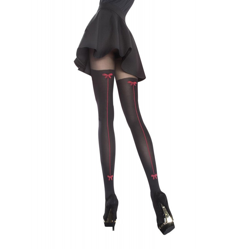 Collants Noirs Canella Fiore avec Nœuds Rouges