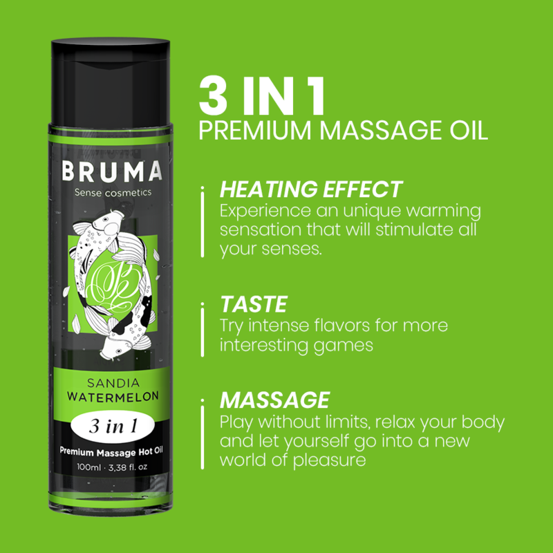 Huile de Massage BRUMA - Effet Chaleur Saveur Pastèque 3 en 1 - 100 ml