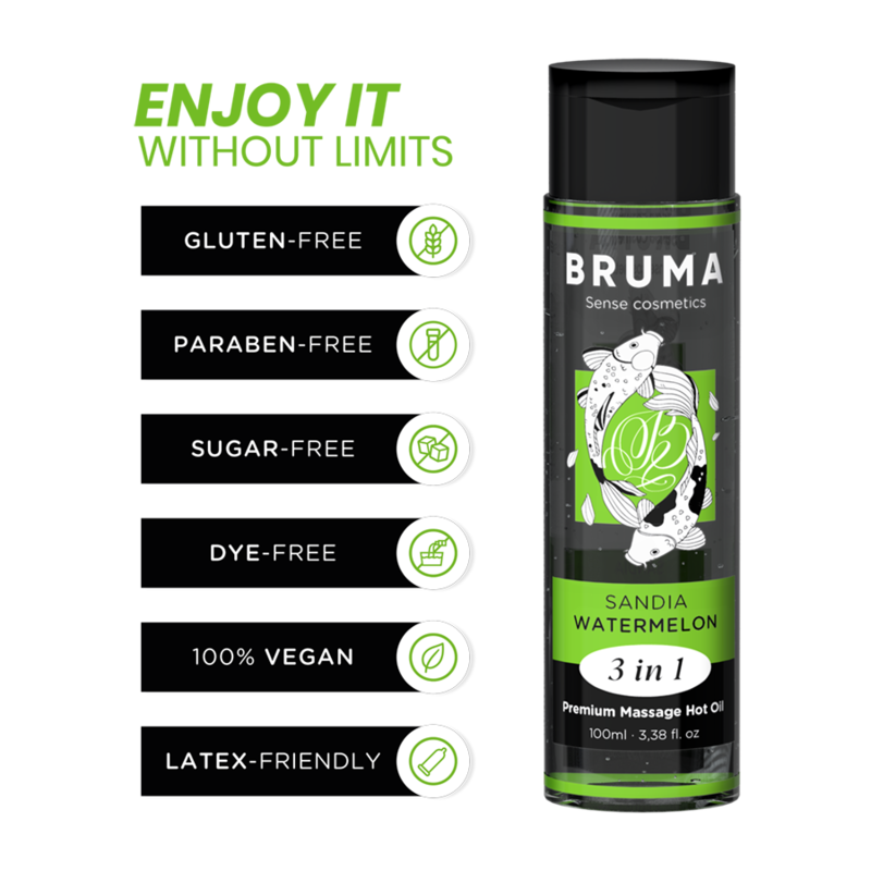 Huile de Massage BRUMA - Effet Chaleur Saveur Pastèque 3 en 1 - 100 ml