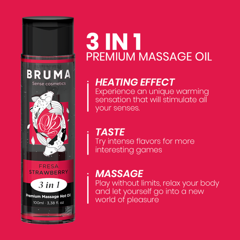 BRUMA - Huile de Massage Effet Chaleur Saveur Fraise 3-en-1 - 100 ml