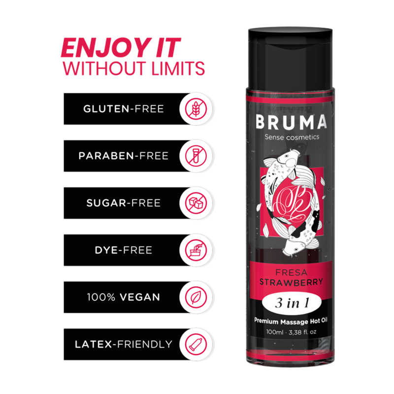 BRUMA - Huile de Massage Effet Chaleur Saveur Fraise 3-en-1 - 100 ml