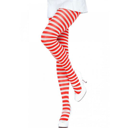 Collants rayés blancs et rouges