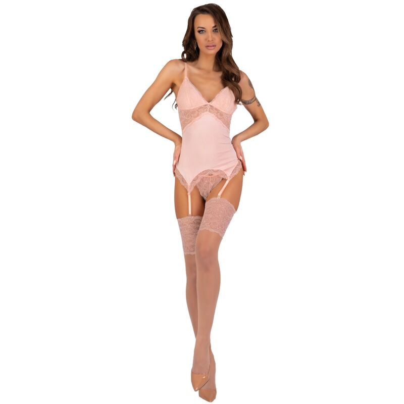 Ensemble Persinne Pêche – Corset, Culotte et Bas