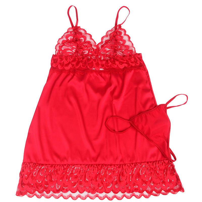 Nuisette en Satin avec Dentelle rouge