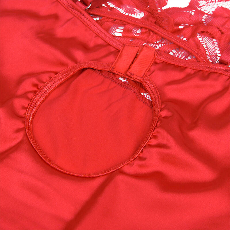 Nuisette en Satin avec Dentelle rouge
