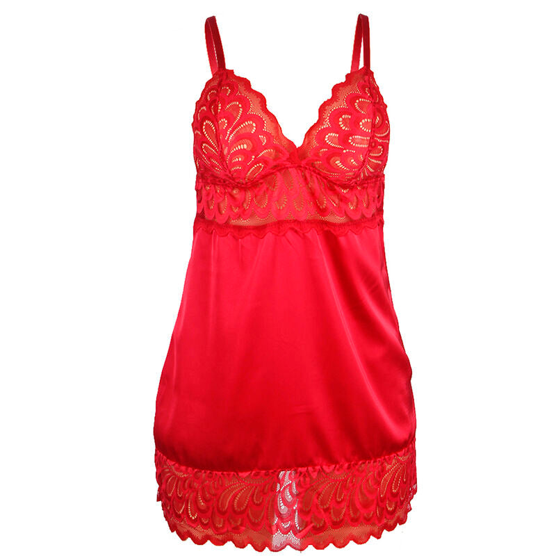 Nuisette en Satin avec Dentelle rouge