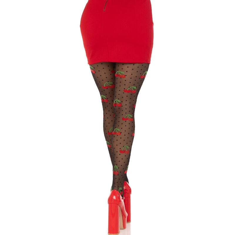 Collants noirs transparents à pois et cerises