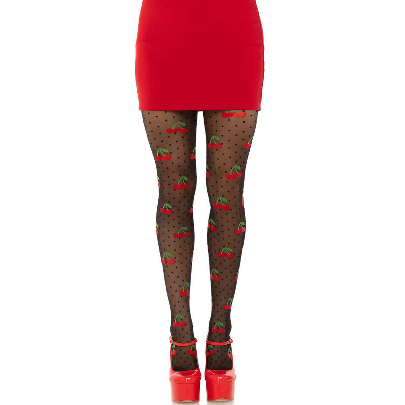 Collants noirs transparents à pois et cerises