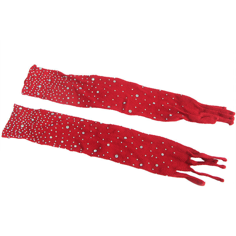 Body en résille rouge avec gants et diamants Sublime