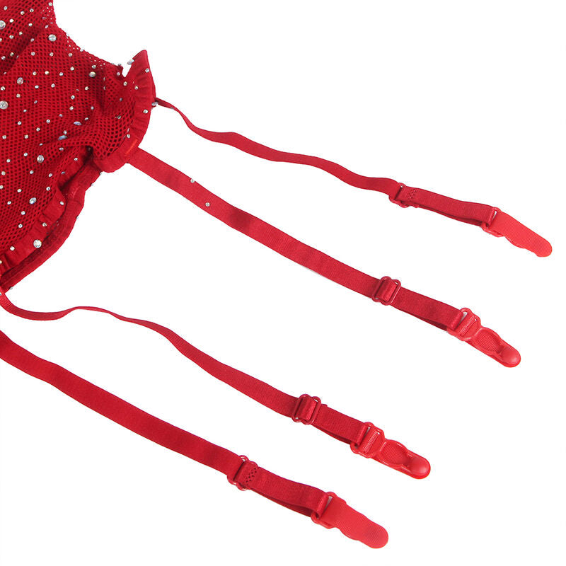 Body en résille rouge avec gants et diamants Sublime