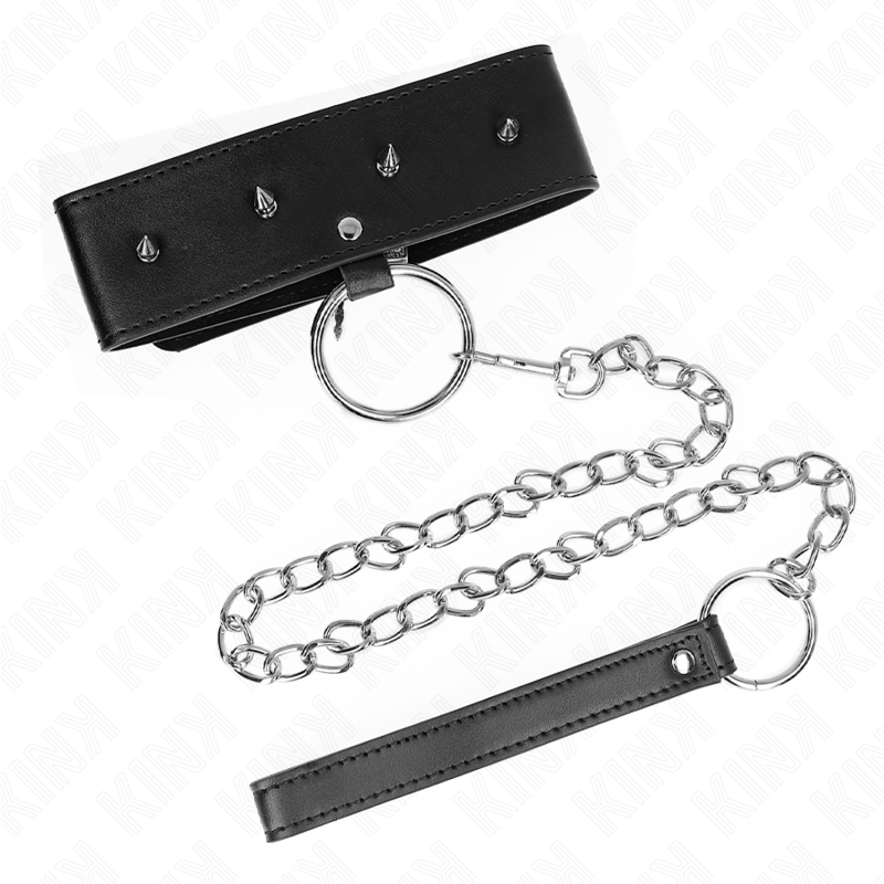 KINK - Collier 65 cm avec laisse et clous argentés