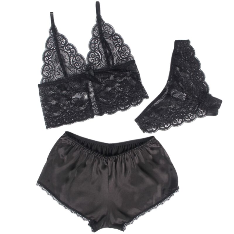 Chemisier de Nuit en Soie & Dentelle + Culotte L/XL