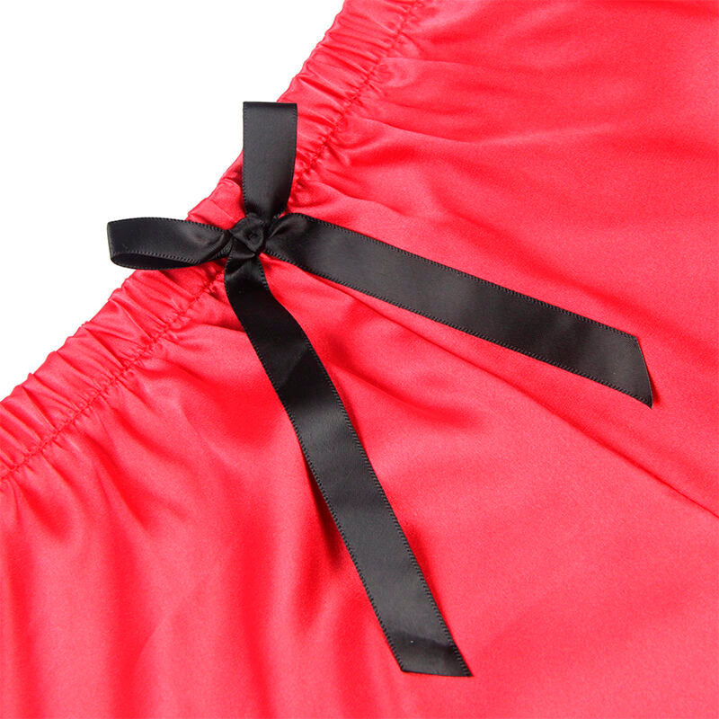 Chemise de Nuit Décontractée en Soie et Pantalon en Dentelle Noir/Rouge Subblime