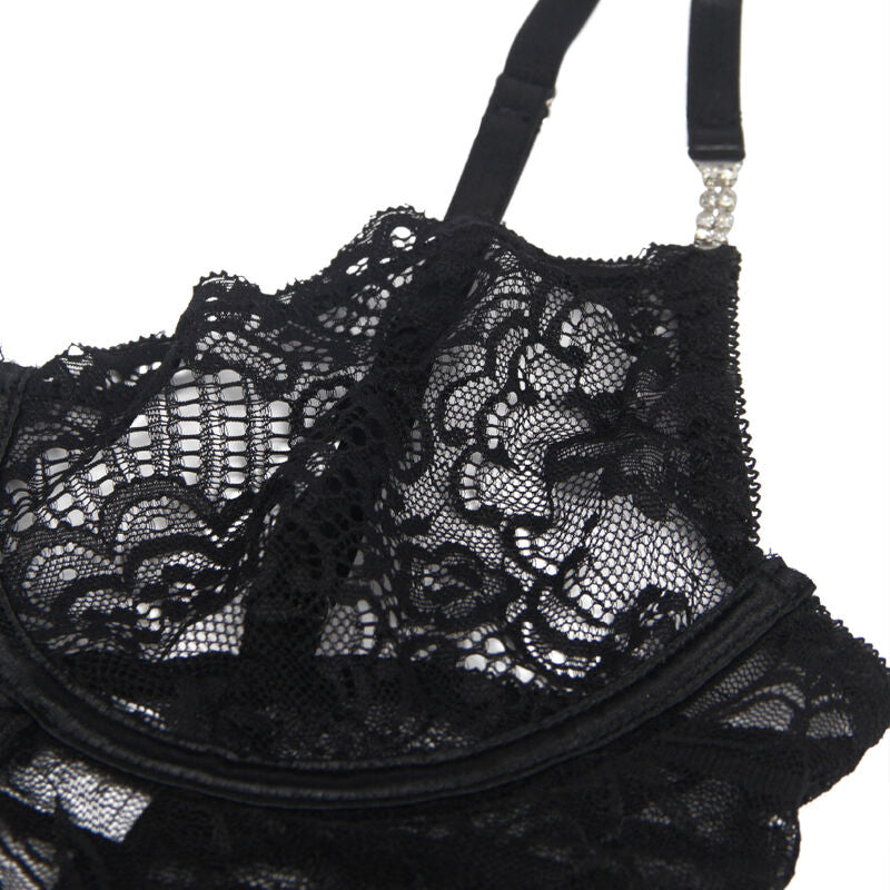 Nuisette en Dentelle à Bretelles Réglables Noires