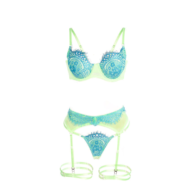 Ensemble dentelle verte et bleue pour séduction