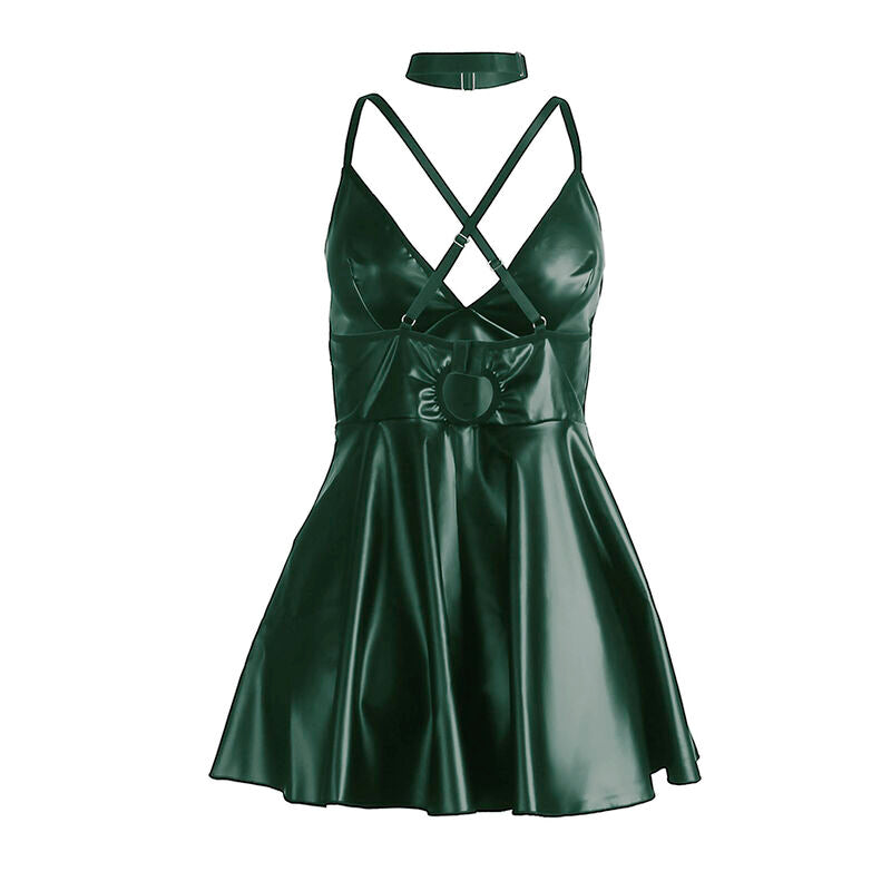 Robe Sexy Verte à Bretelles – Finition Cuir PU – SUBBLIME