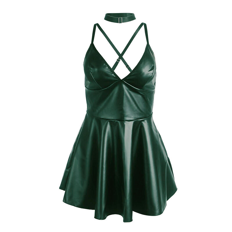 Robe Sexy Verte à Bretelles – Finition Cuir PU – SUBBLIME