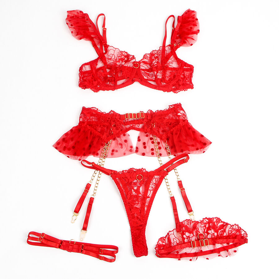 Ensemble dentelle rouge soutien-gorge et jarretelle