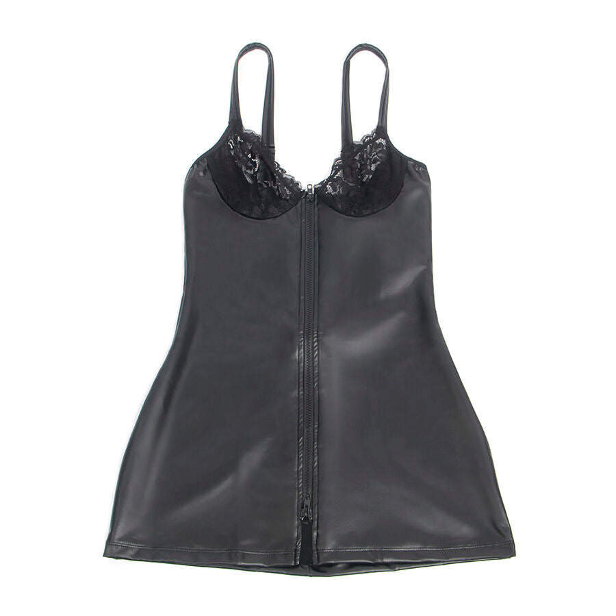 Robe zippée en simili cuir noir