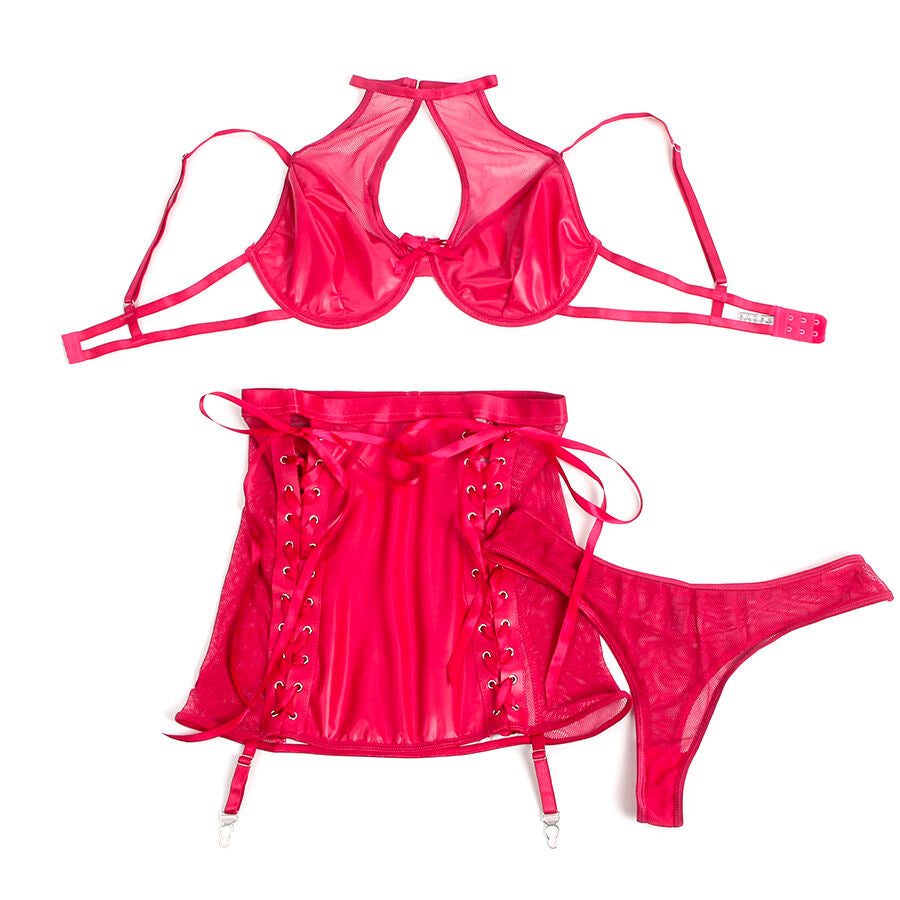 Ensemble simili cuir rouge soutien-gorge et jupe