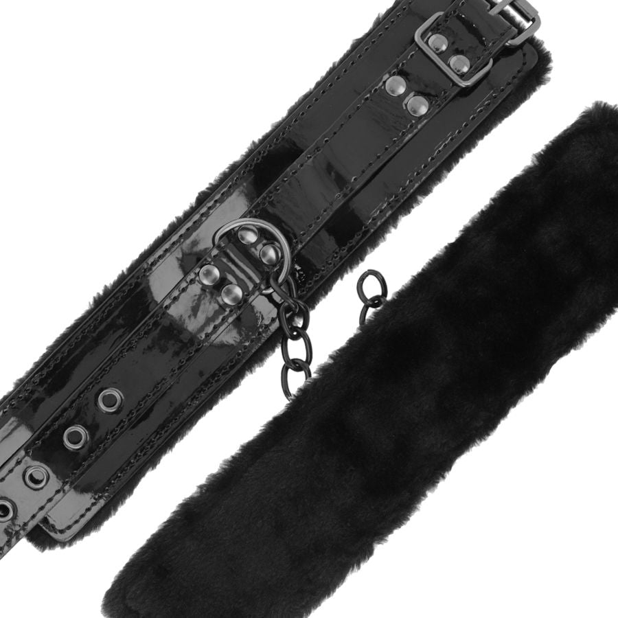 Menottes Ajustables en Cuir Noir P.V.C avec Cadenas