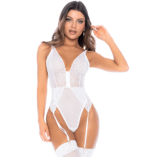 Body blanc avec jarretelles intégrées