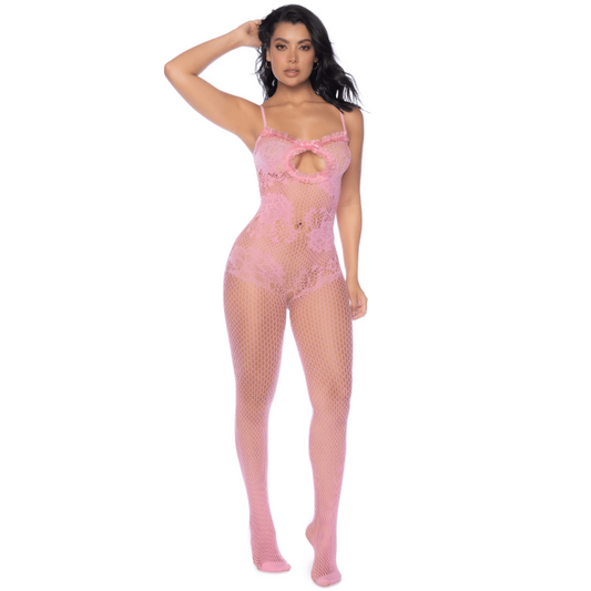 Combinaison en résille rose ajourée