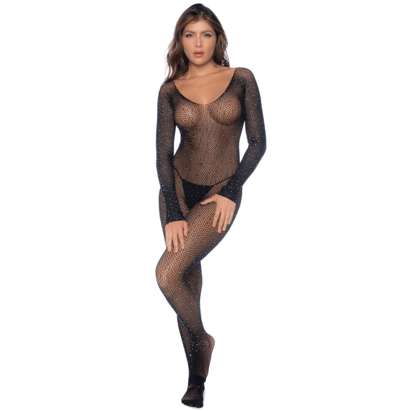 Combinaison noire en résille ornée de strass