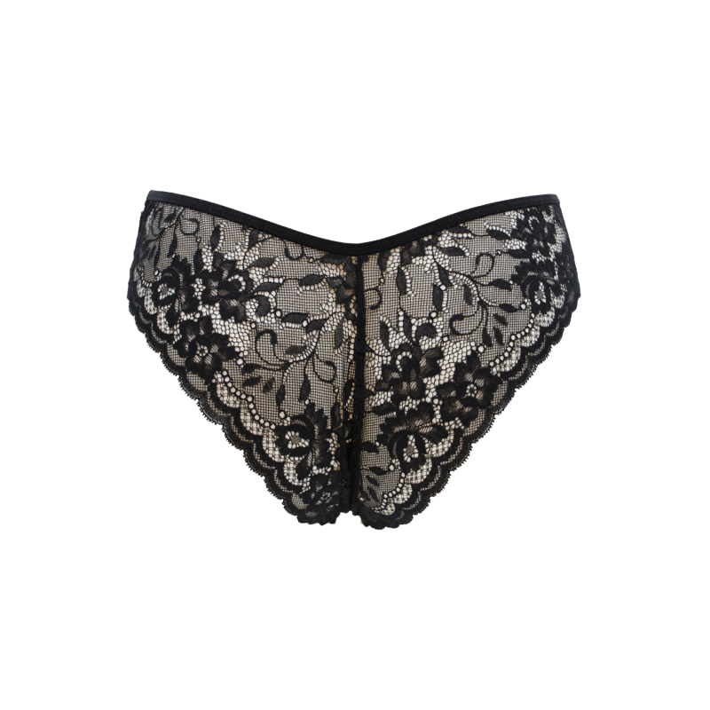 Culotte Noire Dentelle avec Nœud Satin
