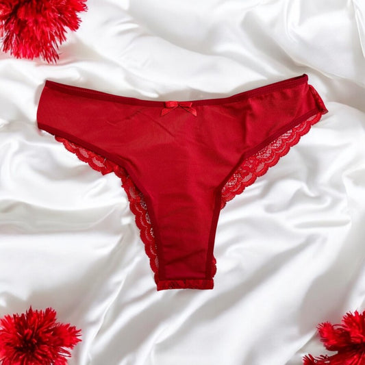 Culotte Rouge Dentelle avec Nœud Satin