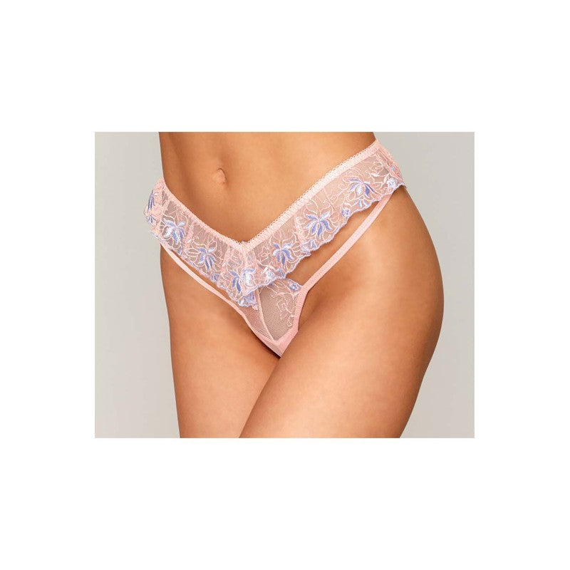 String avec broderie florale rose avec taille en forme de « V »