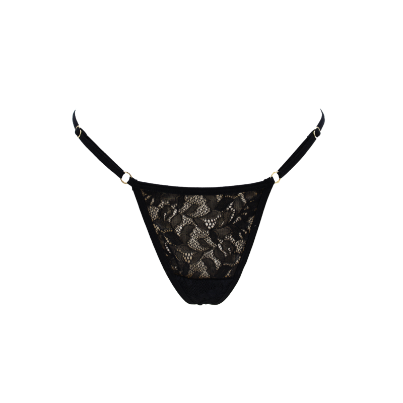 String Noir Dentelle avec Bijou Cœur Doré