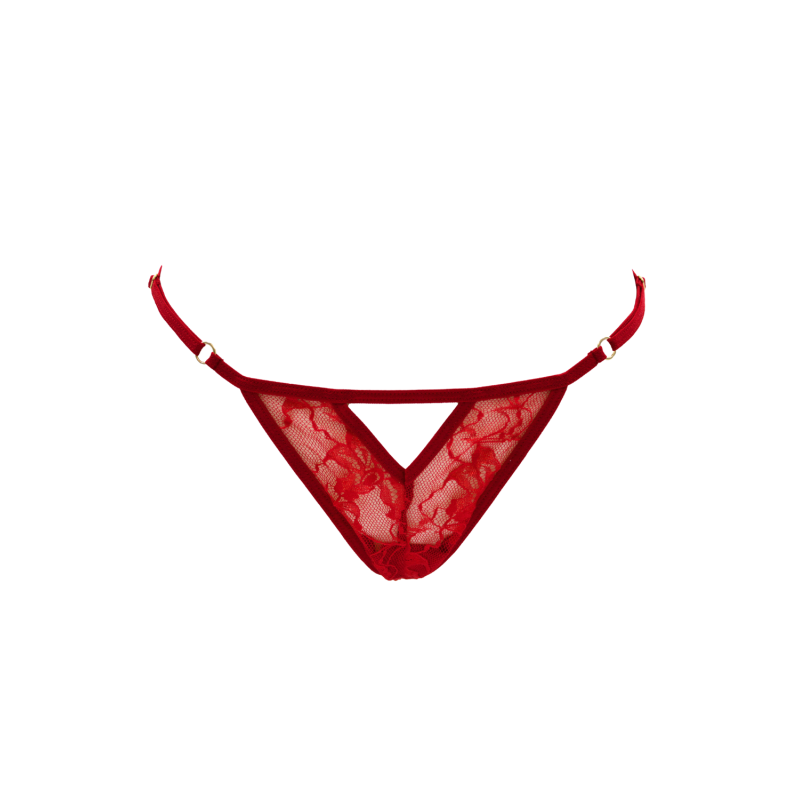 String Rouge avec Bijou Perle et Strass Dorés