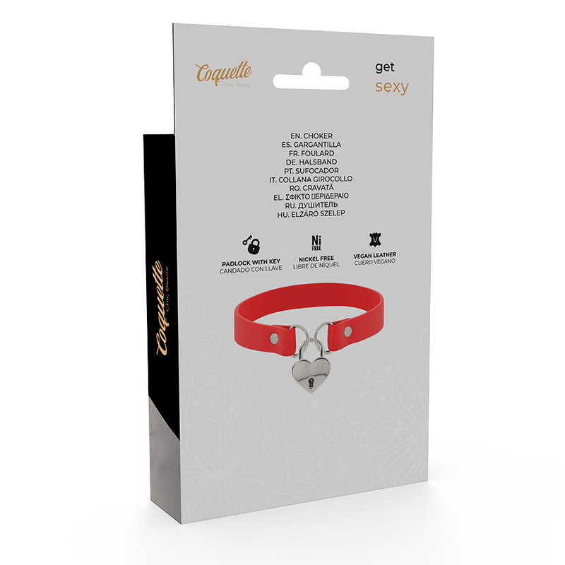 Collier en cuir végan rouge avec cœur et clé