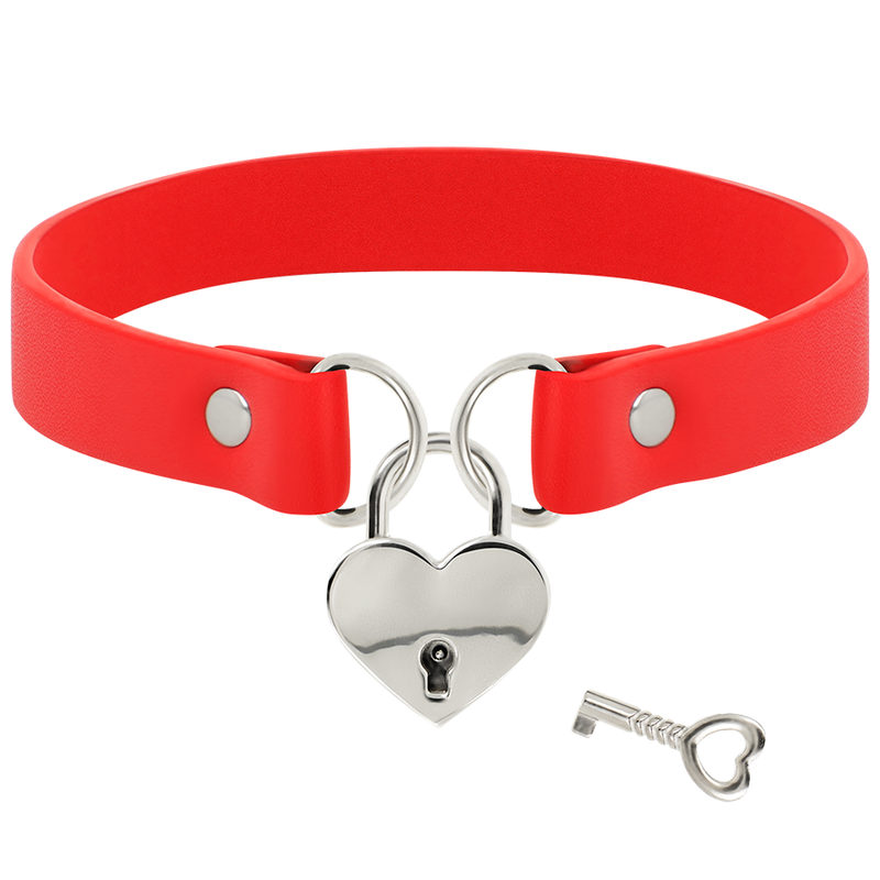 Collier en cuir végan rouge avec cœur et clé