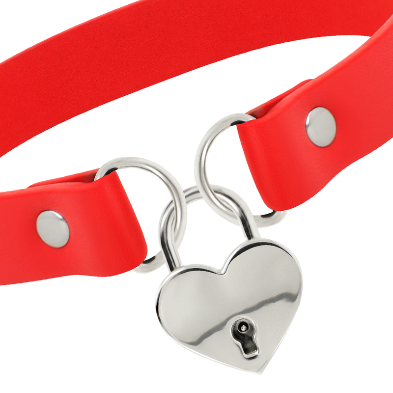 Collier en cuir végan rouge avec cœur et clé