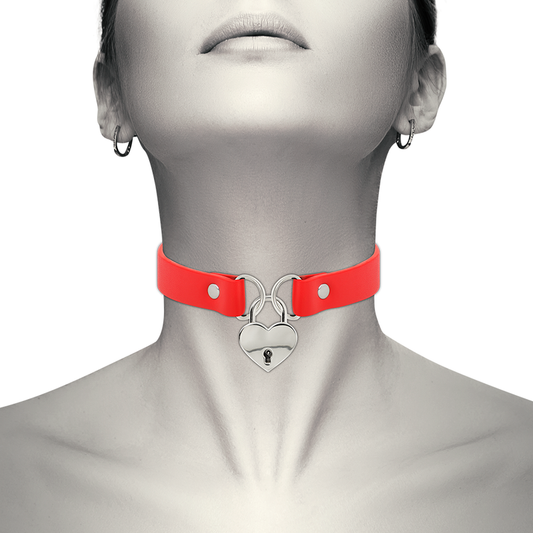 Collier en cuir végan rouge avec cœur et clé