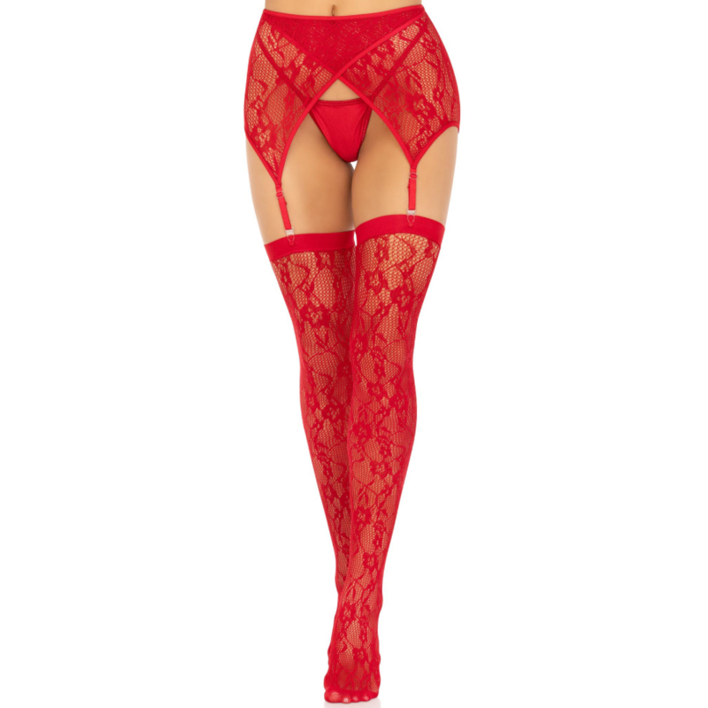 Bas cuissardes dentelle et jarretelles rouge
