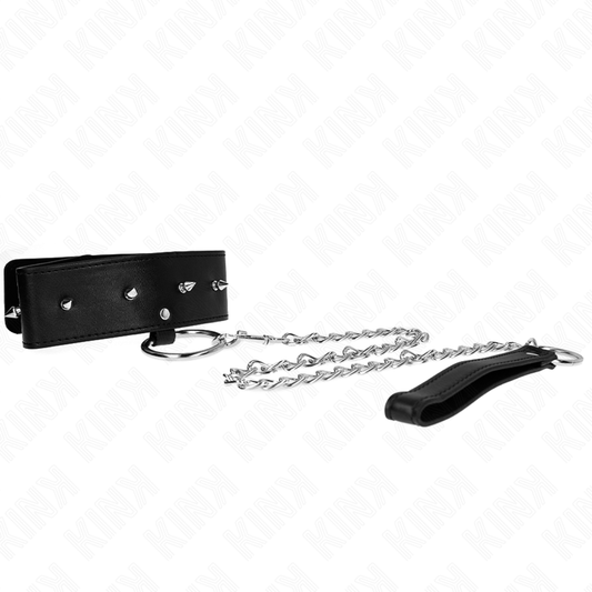 KINK - Collier 65 cm avec laisse et clous argentés