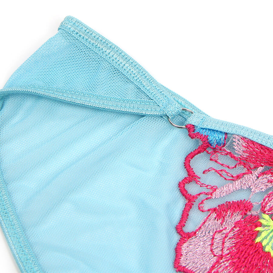 Ensemble soutien-gorge et porte-jarretelles brodé fleurs rose