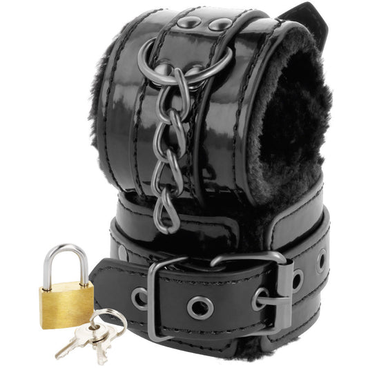 Menottes Ajustables en Cuir Noir P.V.C avec Cadenas